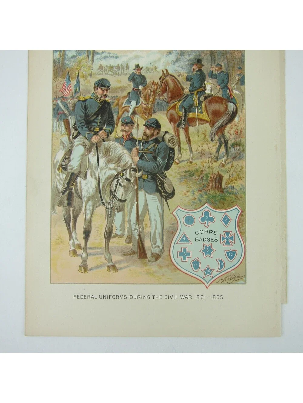 Chromolith Book Plate US Civil War Federal Uniforms H.A. Ogden Antique 1890s